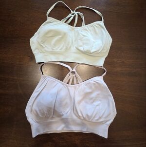 Balance Athletica Light Pink and Ivory Wireless Strappy Sports Bras